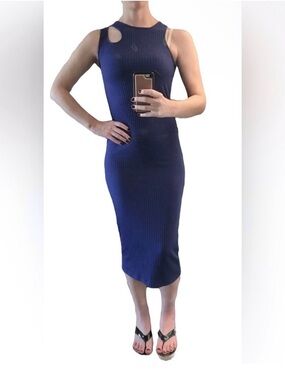💙 ZARA Royal Sapphire Blue Ribbed Cutout Midi Dress S